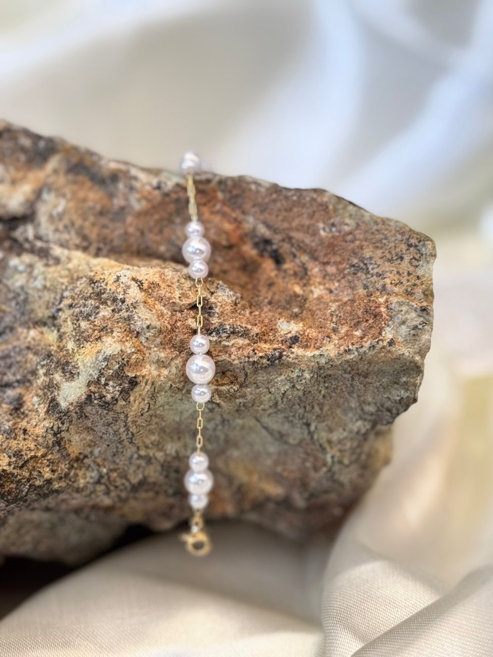 دستبند دخترانه زنجیر و مروارید ژوپینگ اصل کد ۶۶۴۹